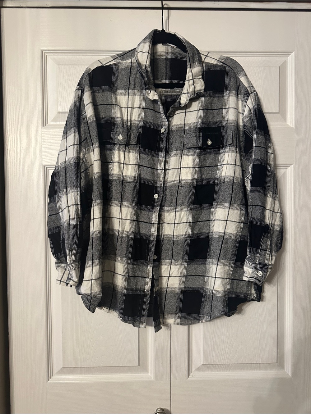 Old Navy Black and White Plaid Button-Down Shirt with Chest Pockets
